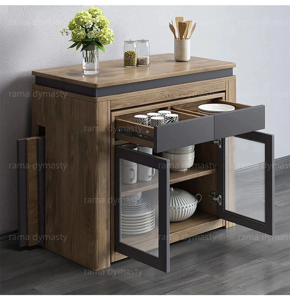 Modern Extendable Dining Table Rectangle Sideboard With Storage