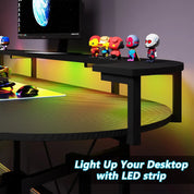 75 Inch Gaming Desk with Monitor Shelf, Large PC Computer Desk with LED Lights, Gaming Table Gamer Desk for Bedroom, Home Office