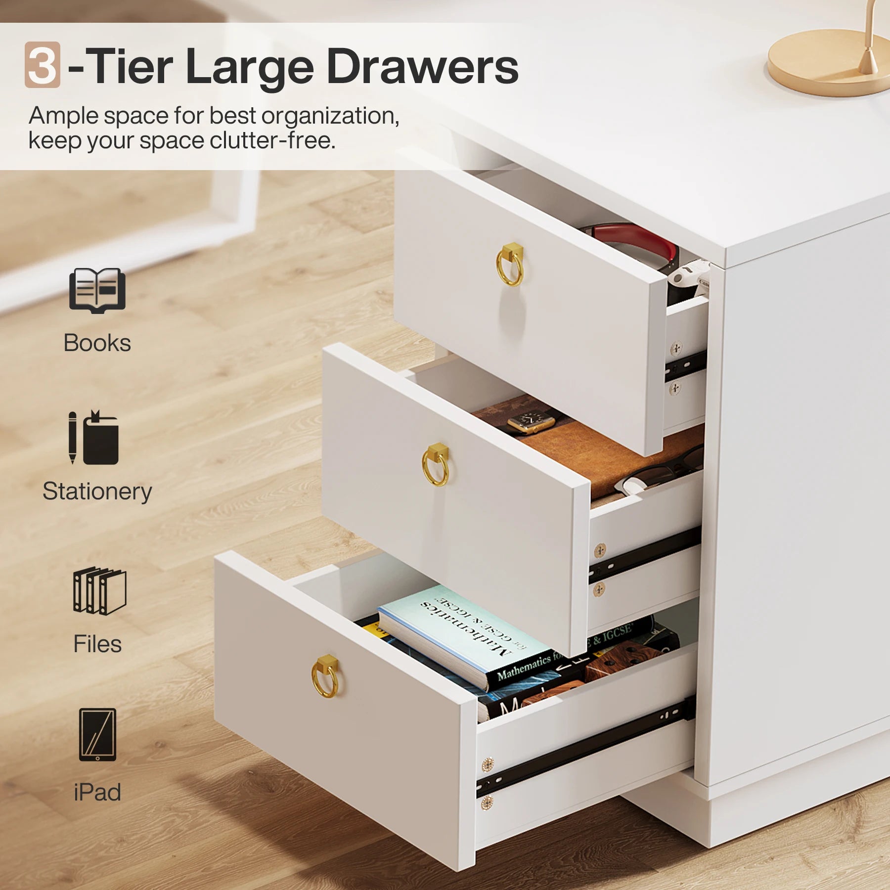 Tribesigns White Computer Desk with Drawers: 55 Inches Modern Home Office Desk with Storage, Small Wood Study Writing Work Table