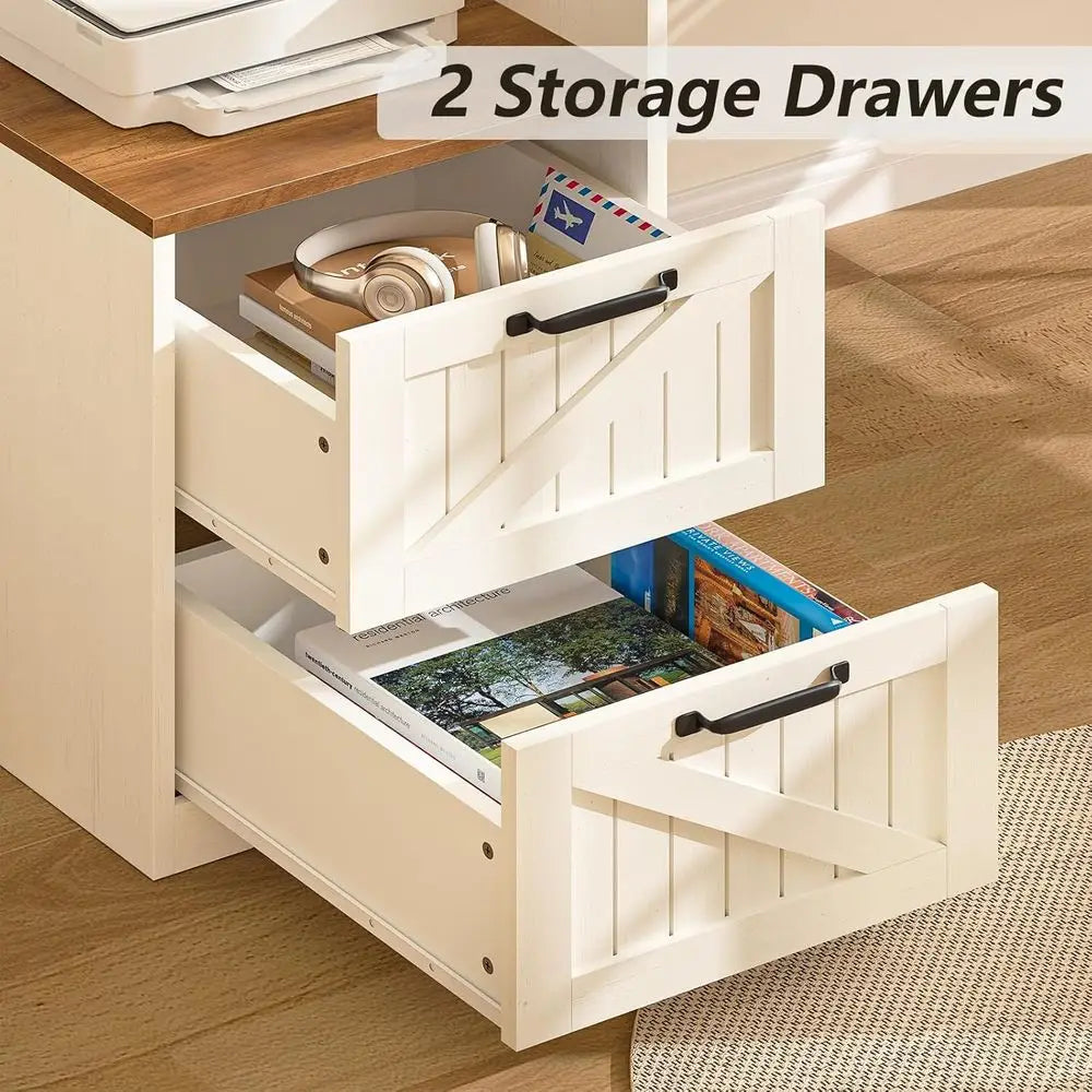 FurnishSpot SpaceSmart™ L-Shaped Executive Desk with Storage & Power – Farmhouse Style