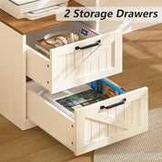 FurnishSpot SpaceSmart™ L-Shaped Executive Desk with Storage & Power – Farmhouse Style