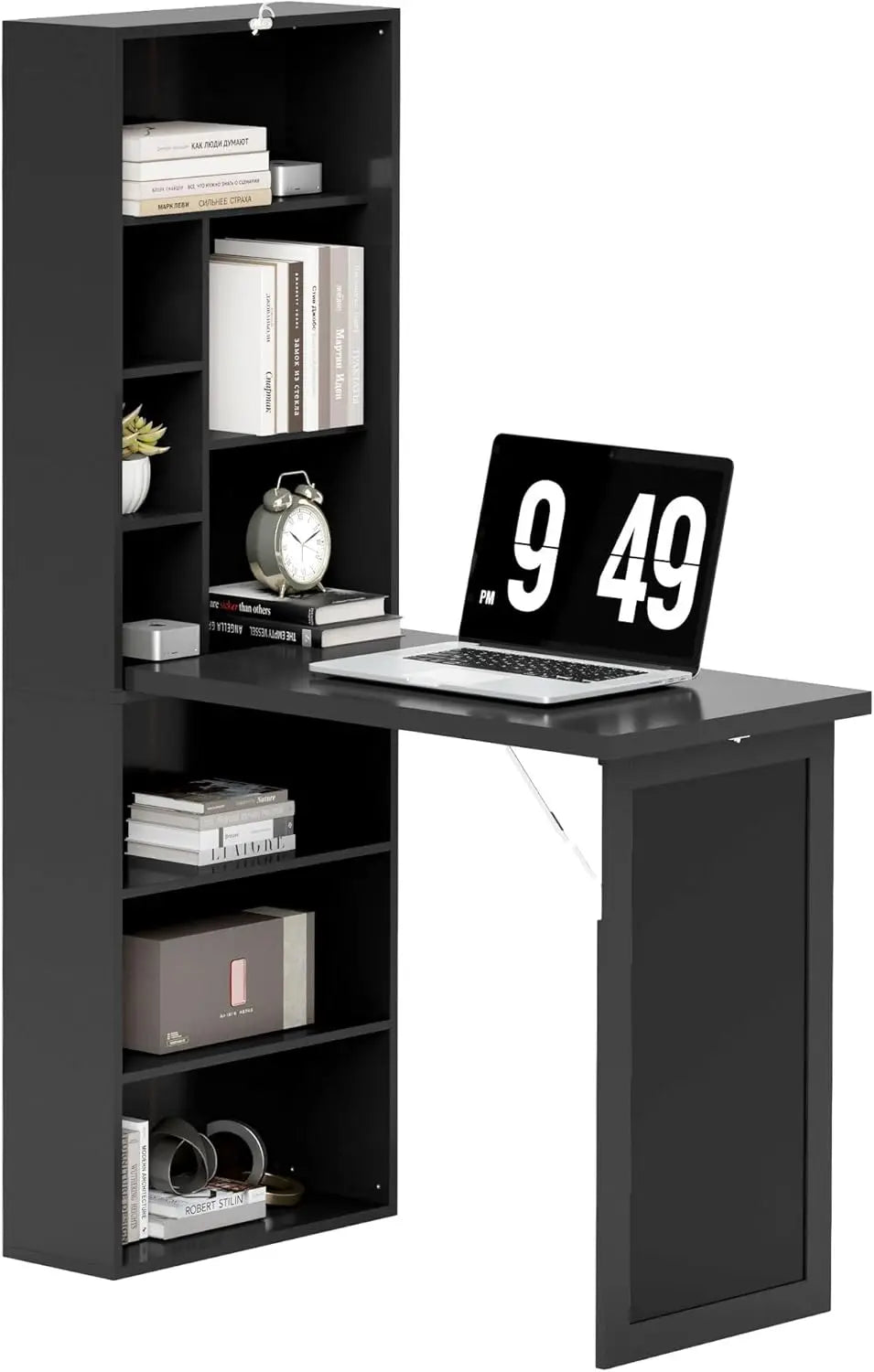Fold-Out Convertible Writing Table,Wall Mount Desk Cabinet with Blackboard and Side Shelf Multi-Function Home Office Workstation