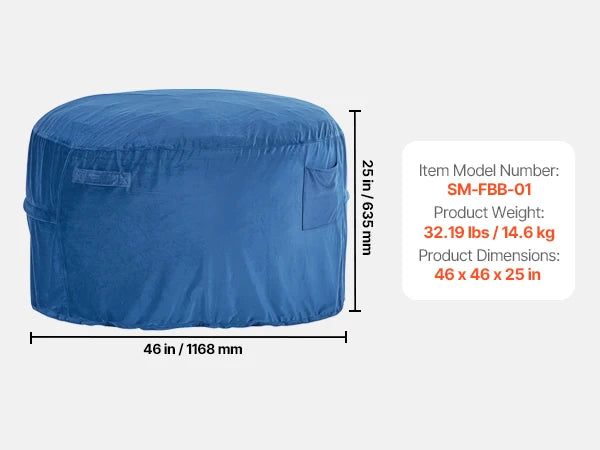 SucceBuy Bean Bag Chair Round BeaBag Chair with Removable and Washable Cover 25D Memory Foam Filled Lazy Sofa for Bedroom