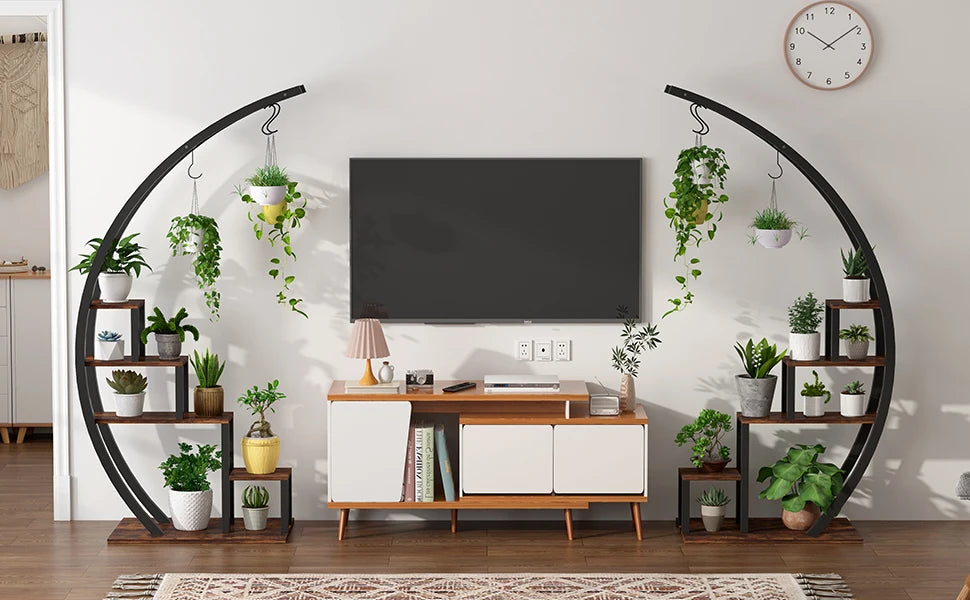 2-Pack 5-Tier Half-Moon Plant Shelf – Metal Flower Stand for Home, Patio, Garden, Balcony