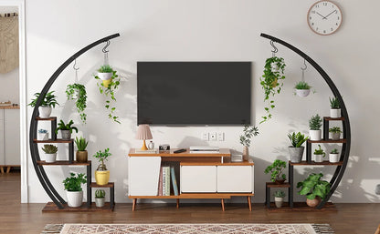 2-Pack 5-Tier Half-Moon Plant Shelf – Metal Flower Stand for Home, Patio, Garden, Balcony