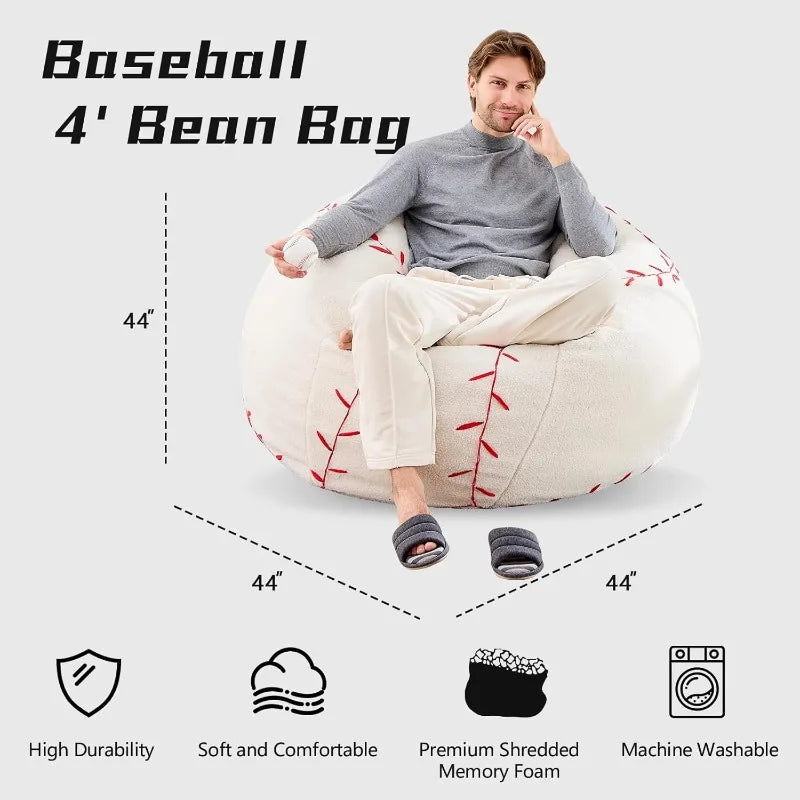 Sports Baseball Bean Bag Chair - Giant Bean Bag Chairs for Adults and Kids - Oversized Bean Bag Sofa Couch with Filler