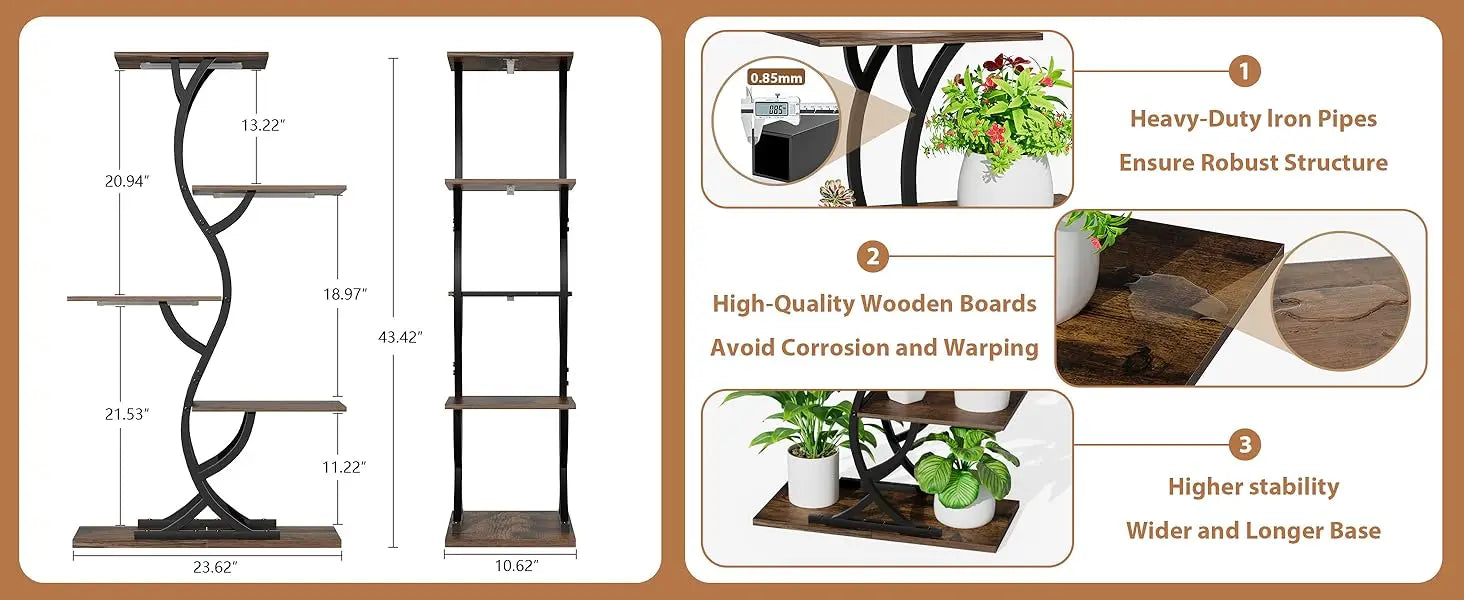 Indoor 5-Tiered Metal Plant Shelf with Grow Lights Indoor Plants