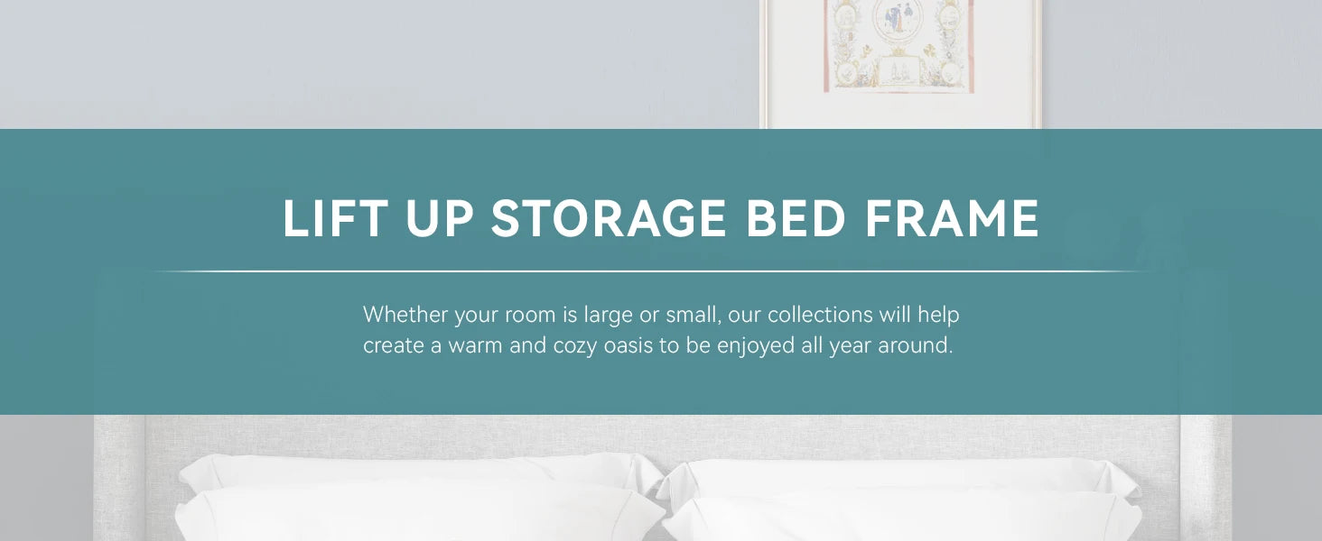 Lift Up Storage Bed with Wingback Headboard and Large Underneath Storage