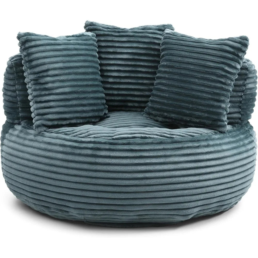 Bean Bag Chair, Giant Bean Bag Chairs for Adults, Kids, Oversized Corduroy Bean Bag Couch with Pillows, Comfy Stuffed Beanbag