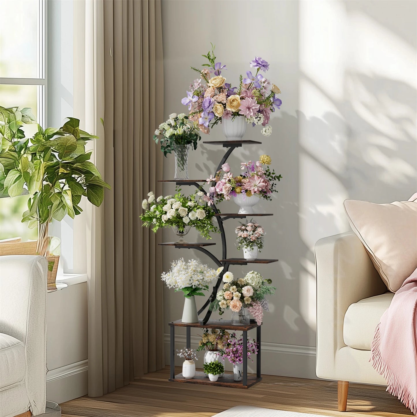 151CM Tall 7 Tier Tree-Shaped Plant Stand Display Rack Corner Flower Holder for Indoor Organizer Rack