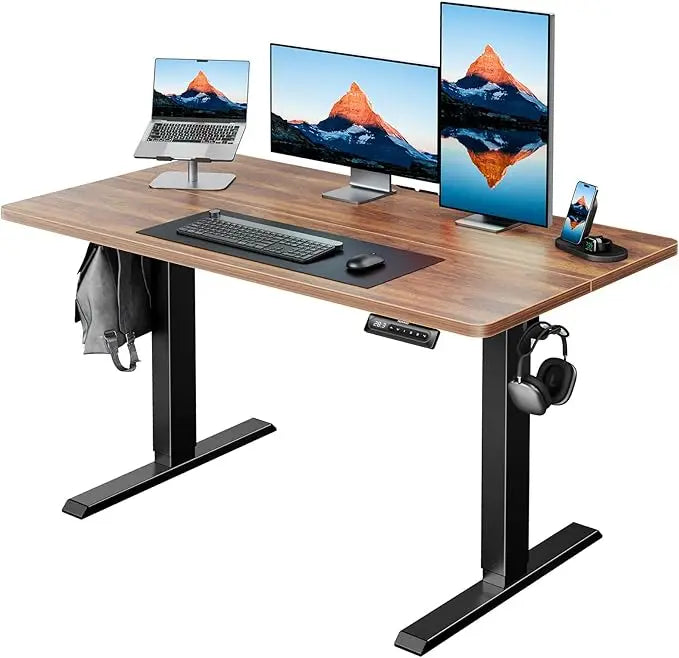 55" x 24" Electric Standing Desk Adjustable Height, 4 Memory Height Settings, Headphone Hook, Cable Manager, Sit Stand Up Desk