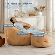 Flower Bean Bag Chair with Ottoman for Adults,Large Beanbag Chair with Artificial Rabbit Fur Fabric,Comfy Single Sofa