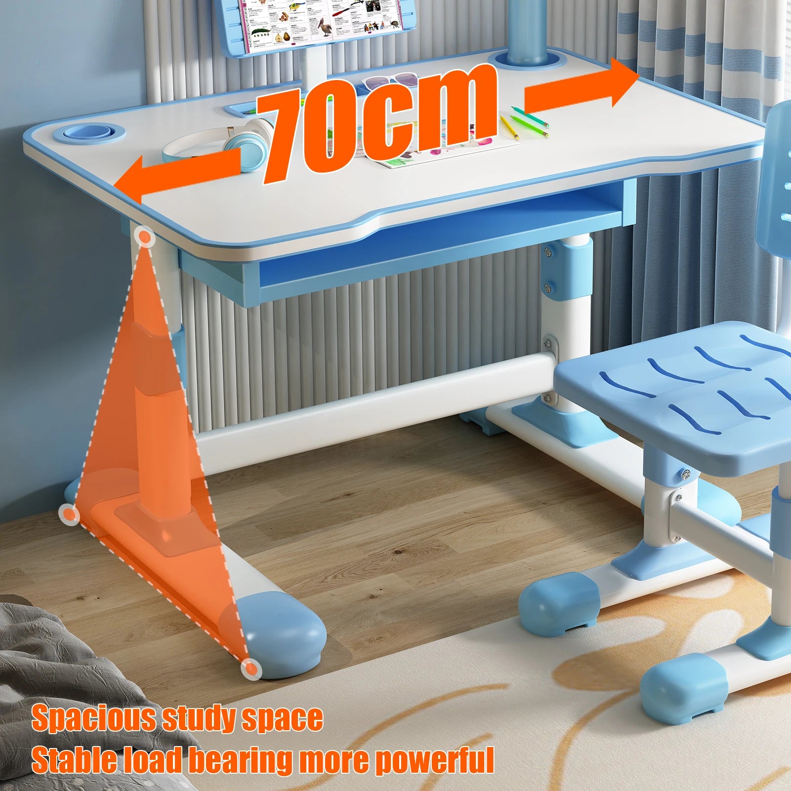 Kids Study Desk Chair Set, Height Adjustable Writing Table with Tiltable Reading Stand LED Table Light, Children Learning Table