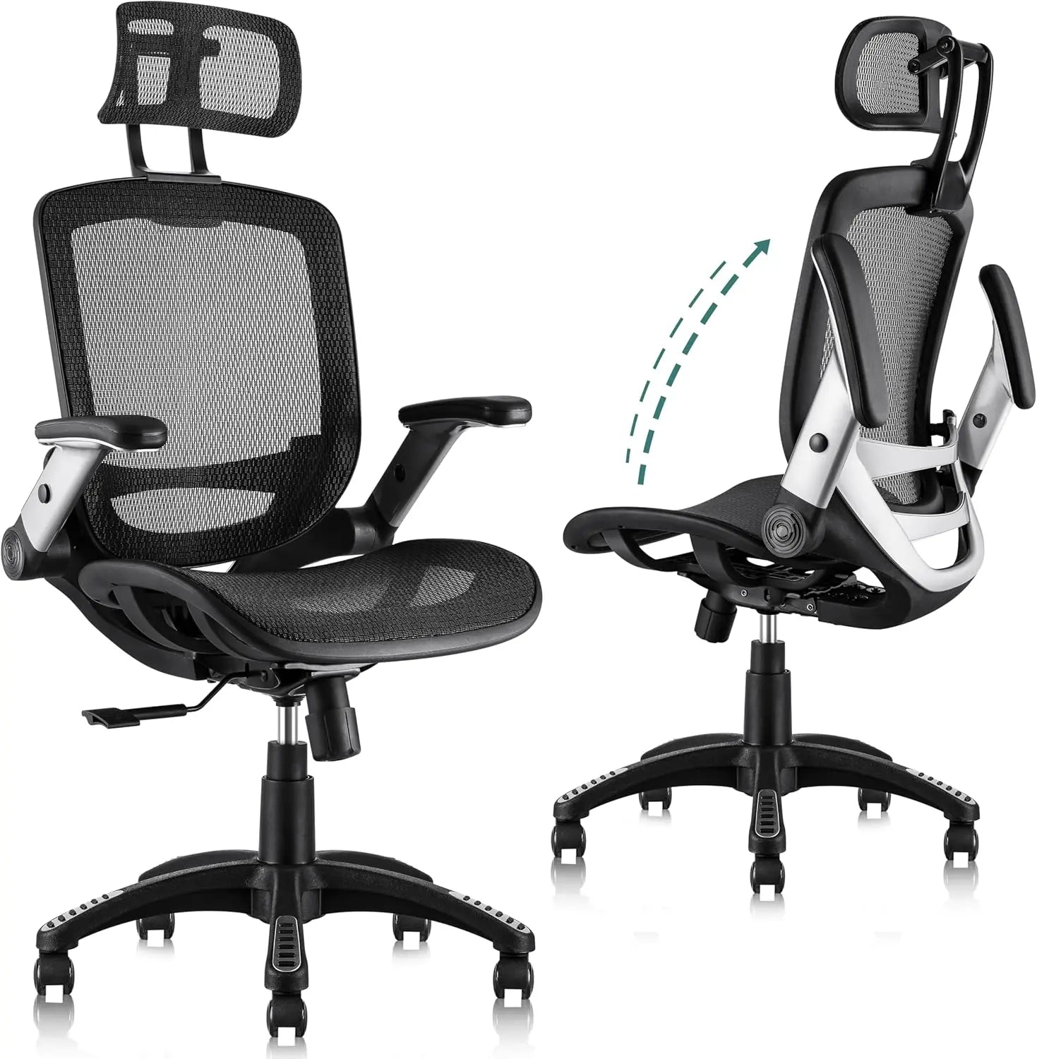 Ergonomic Office Chair with Headrest, Flip-Up Arms, 90-120° Tilt Lock and Wide Cushion