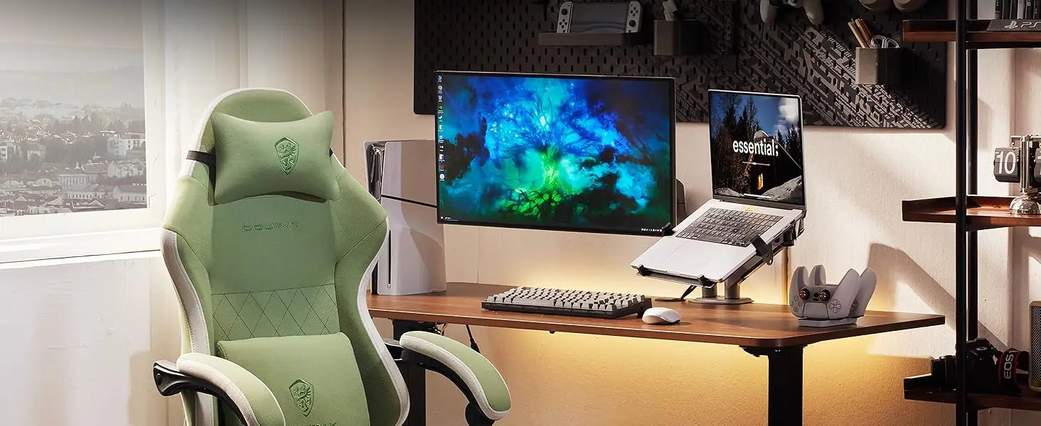 Dowinx Gaming Chair Fabric with Pocket Spring Cushion, High Back Ergonomic Computer Chair with Footrest for Adults