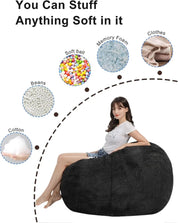 Bean Bag Chair. For Adults & Kids. Comfy Fluffy. Giant Round. Lazy Sofa Cover. Reading Chair. Floor Chair. 6FT. Grey.