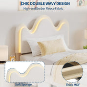 FurnishSpot™ Twin Bouclé Princess Bed Frame with Flower Headboard, LED Lighting & Storage Drawers