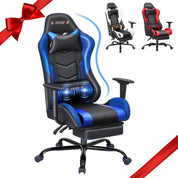 Gaming Chair w/ Footrest: Ergonomic PU Leather Recliner & Rocker, Massage Headrest/Lumbar (Blue)