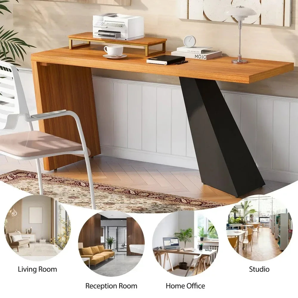63" Executive Office Desk, Wooden Computer Desk with Moveable Monitor Stand