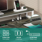 L Shaped Desk with Drawers, 55" Corner Computer Desk with Power Outlets, L-Shaped Desk with LED Lights & File Cabinet for Home O