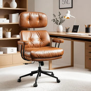 Ergonomic Home Office Chair, Mid-Century Modern Leather Chair with Lumbar Support, High Back Swivel Rolling Executive Chair