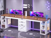 FurnishSpot™ SpaceSmart™ 96.5" Double Computer Desk with Drawers – 2 Person Gaming & Home Office Desk