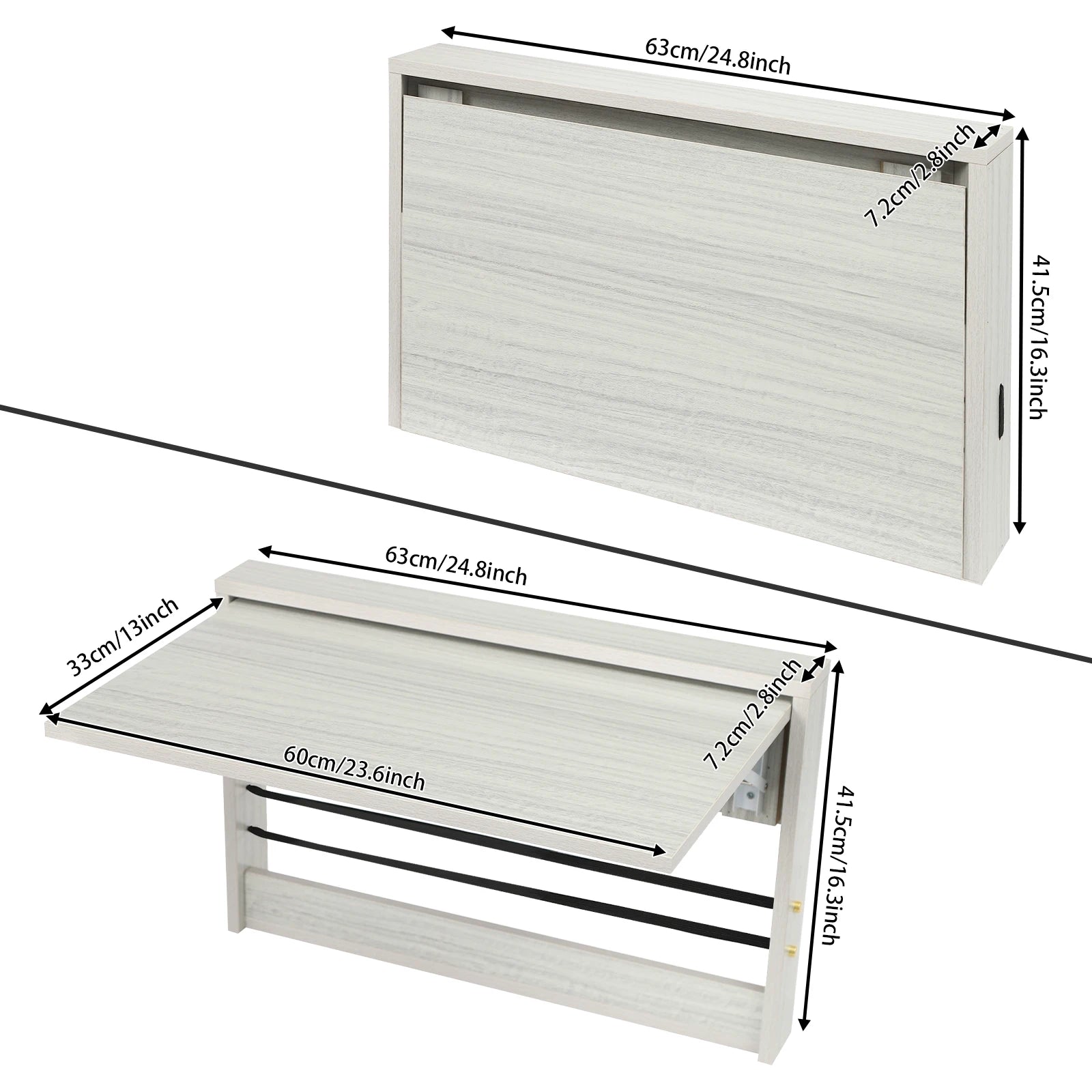FurnishSpot Wall-Mounted Folding Table | Space-Saving Fold-Down Desk with Shelf