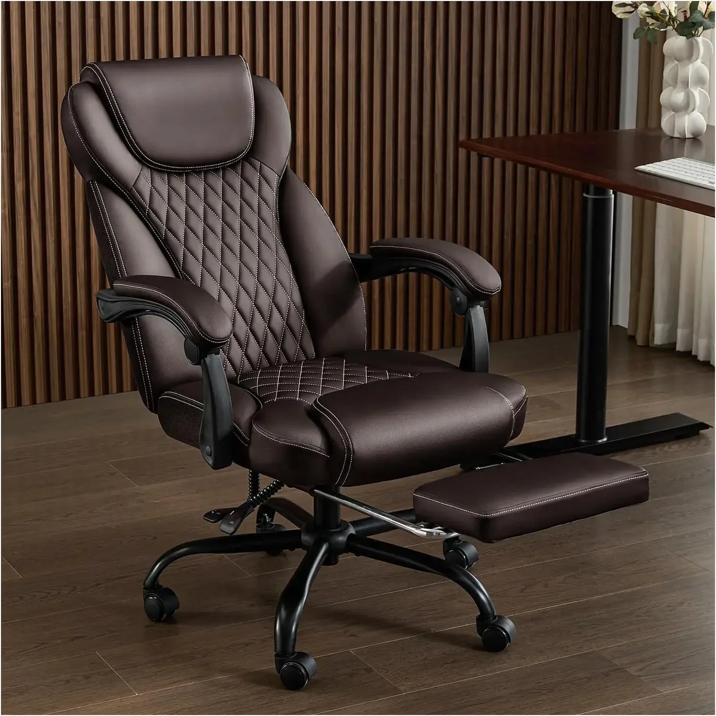 Ergonomic Big and Tall High Back Leather Office Chair with Lumbar Support and Footrest