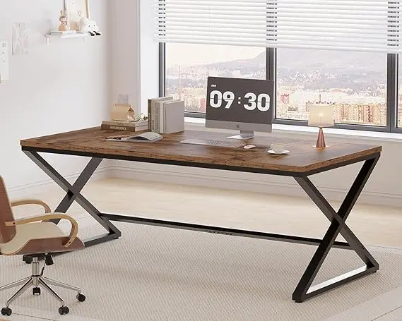 Large Black Desk, 70.8” Long Computer Desk for Home Office, Modern Wide Executive Work Desk for Writing Study, Simple Wood Meta