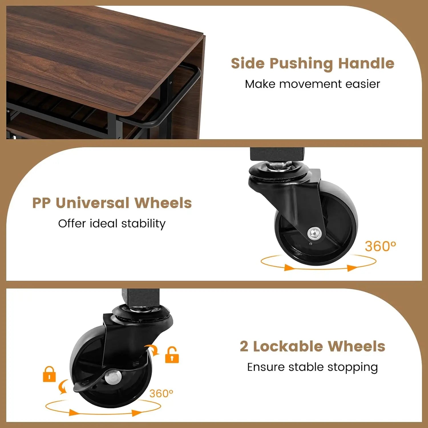 3-Piece Foldable Dining Table Set, Extendable Dining Table & 2 Stools Set w/ 6-Bottle Wine Rack, Side Pushing Handl