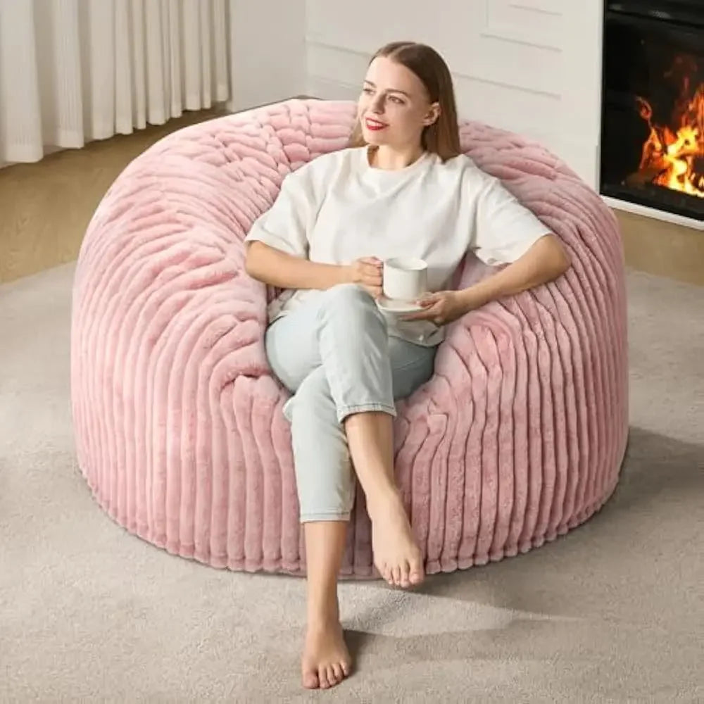 5ft Bean Bag Chairs, for Adults Large Beanbag Chair w/Stripe Plush Cover Big, bean bag Chair for Living Room Bedroom Dorm Office