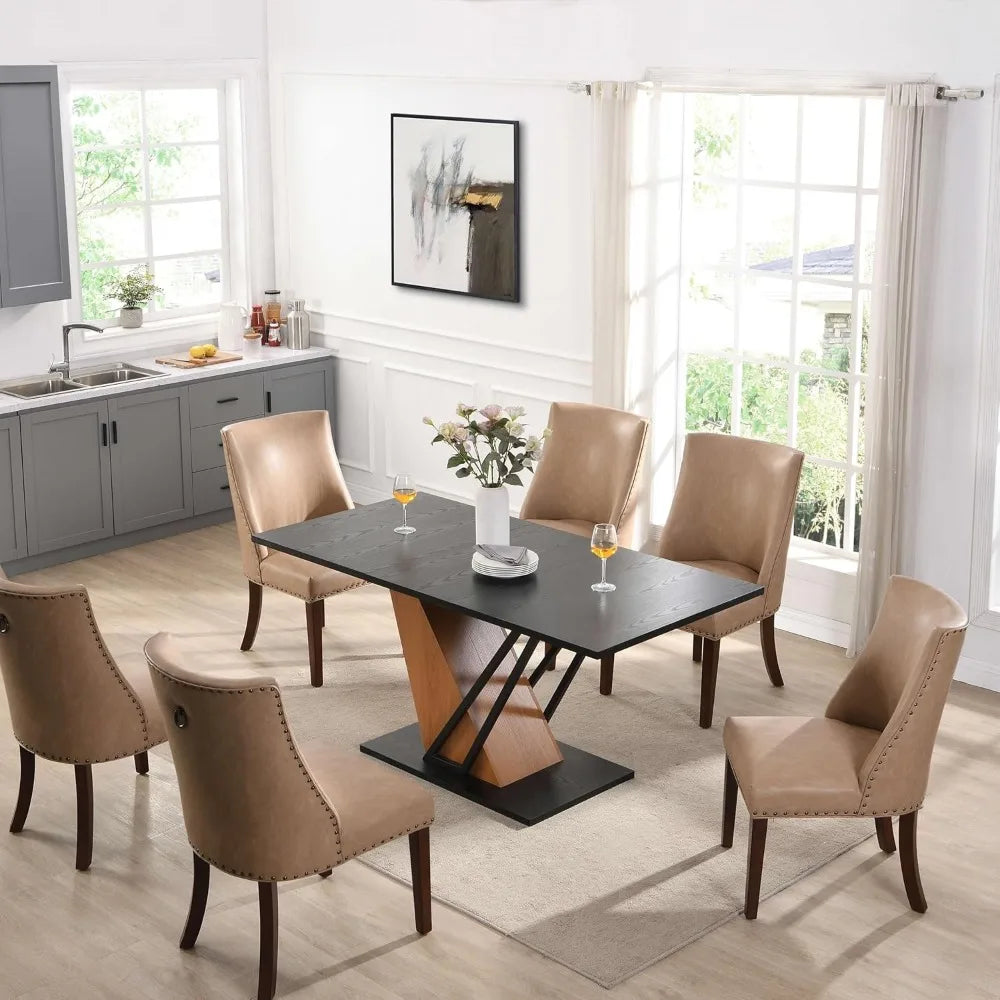 Extendable Dining Room Table for 4-6, Modern 61.81" (46.46") Wooden Geometric Rectangular Expandable Conference Kitchen Table wi