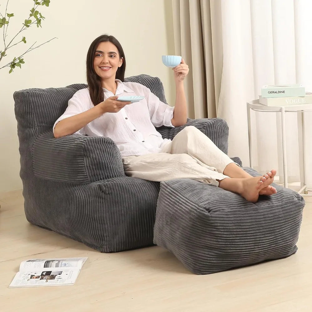 Bean Bag Sofas, Comfy Gaint Beans Bags Chair with Ottoman, Huge Beans Bags Armchair for Adults and Teens, Beans Bags Sofas