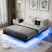 Floating Bed Frame Full Size w/Smart LED Lights & Charging Station -  Metal Platform Bed, Easy Assembly No Box Spring Needed