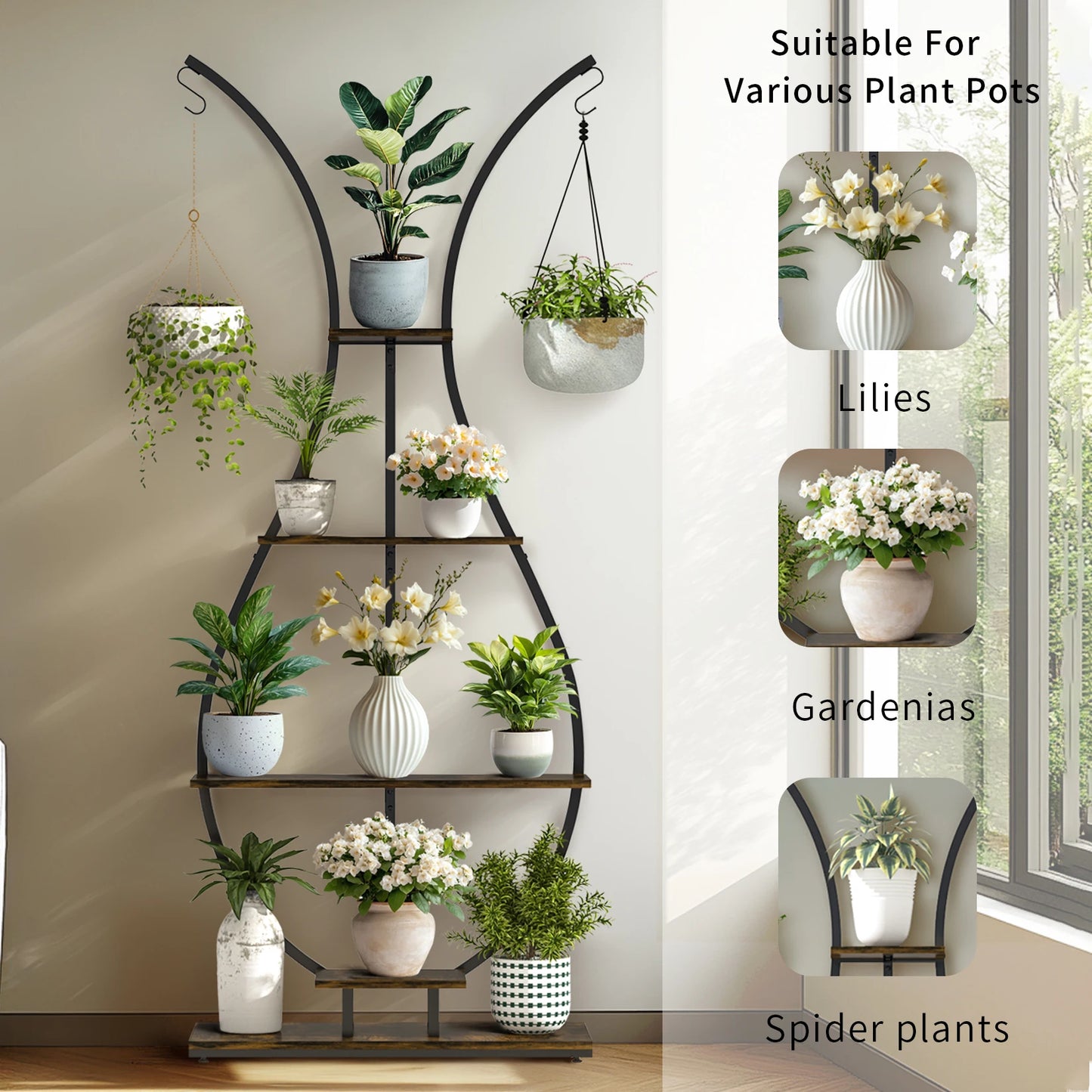 Large Vase Shaped 5 Tier Plant Stand for Home Patio Decor