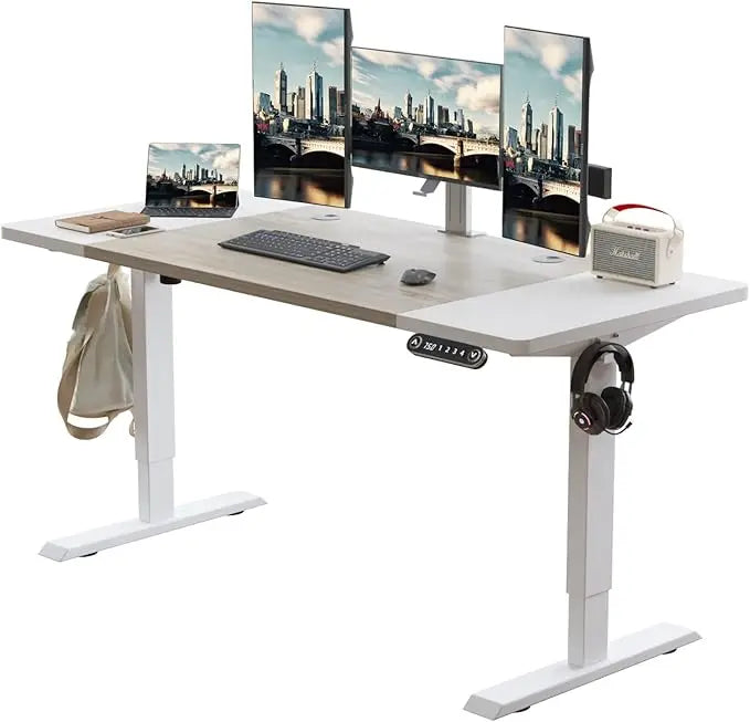 59-Inch Large Electric Height Adjustable Computer L-Shaped Desk with Memory Controller Corner Standing Desk Modern Workstation w