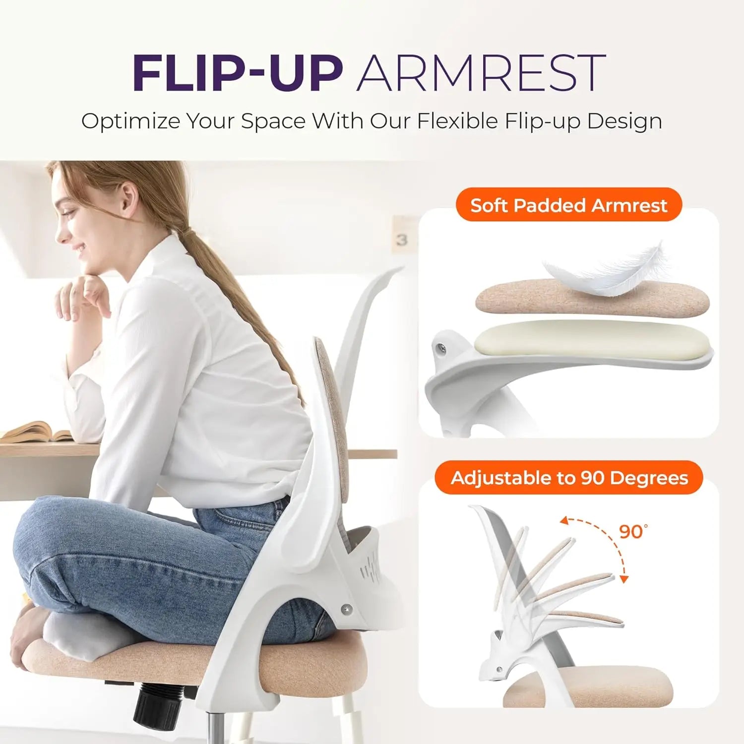 Lumbar Back Support Flip-up Padded Armrest Office Chair