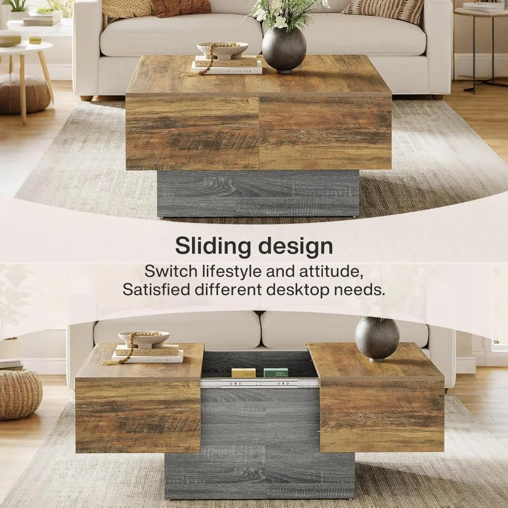 expandable farmhouse coffee table with storage for living room, suitable for small spaces