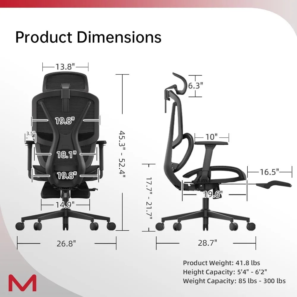 Ergonomic High Back Office Chair with Large Elastic Adaptive Lumbar Support