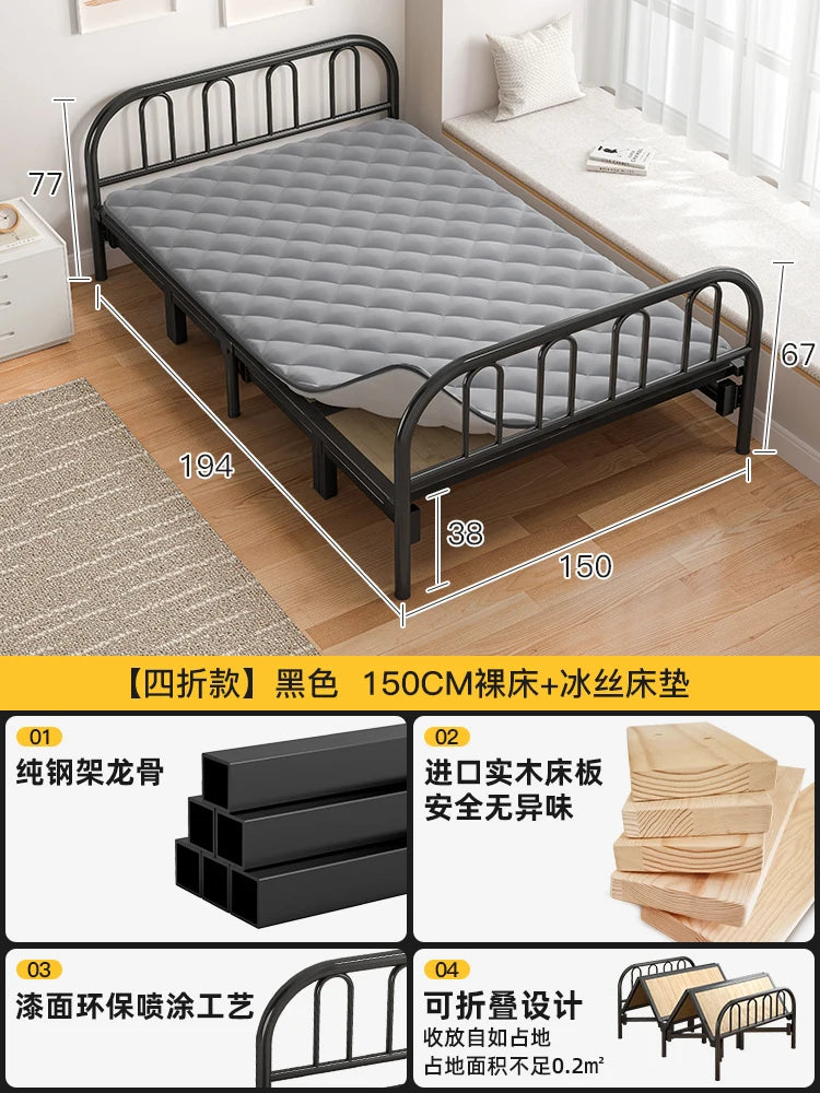 Solid wood folding bed Household simple single bed Extra bed 1 meter 2 Adult rental room Reinforced hard board double iron