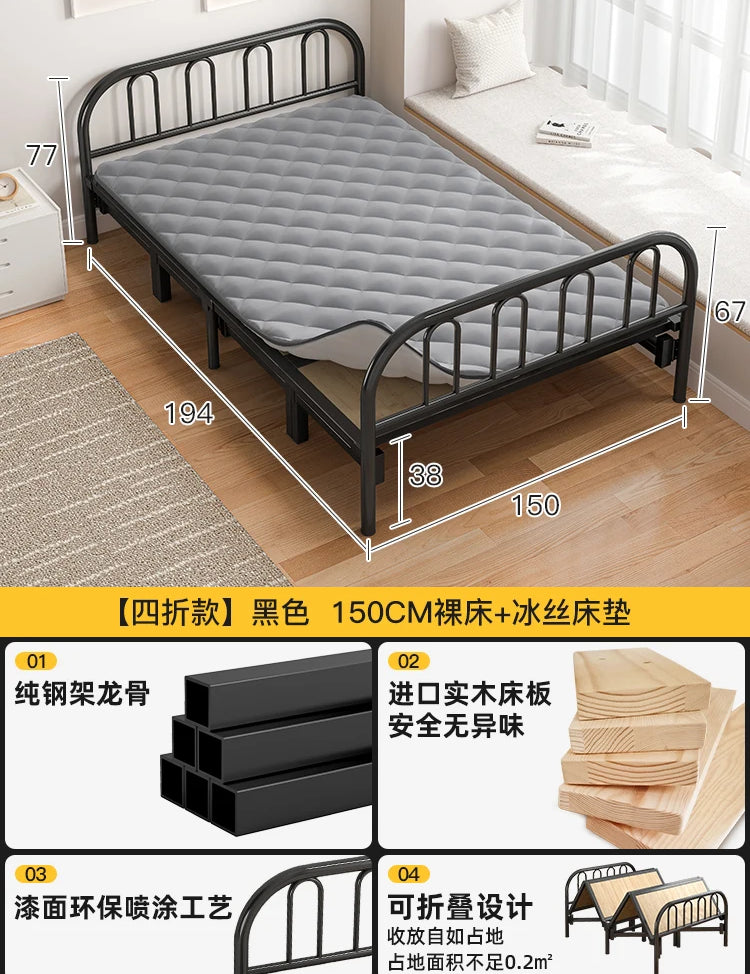 Solid wood folding bed Household simple single bed Extra bed 1 meter 2 Adult rental room Reinforced hard board double iron