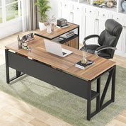 L Shaped Executive Computer Desk and lateral File Cabinet
