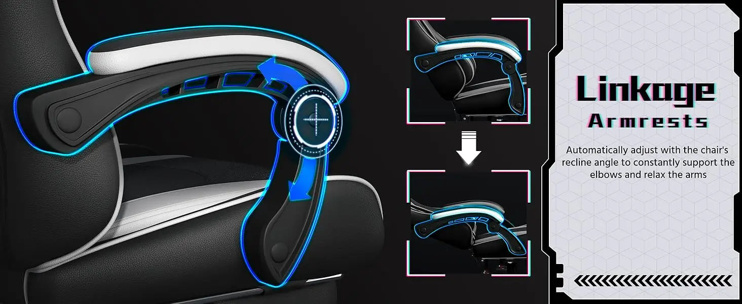 Gaming Chair w/ Massage Lumbar Support & Footrest