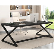 Large Black Desk, 70.8” Long Computer Desk for Home Office, Modern Wide Executive Work Desk for Writing Study, Simple Wood Meta