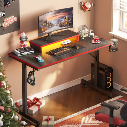 42" Gaming Desk with LED Lights & Monitor Stand