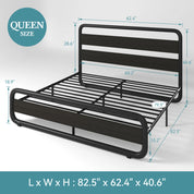 Metal Bed Frame with Curved Wooden Headboard & Footboard