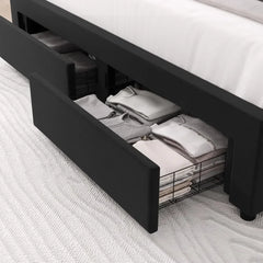 King Upholstered LED Bed Frame with 2 Storage Drawers, Velvet Platform Bed with Wingback Headboard, Solid Wooden Slats Support