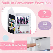 LED Lighted, Lockable Freestanding Kids Jewelry Armoire with Full-Length Mirror and Storage Drawers for Little Girls (White)