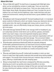 Full/Queen size bed frame with charging station, LED bed frame, headboard with frame, platform bed frame, soft cushion bed frame