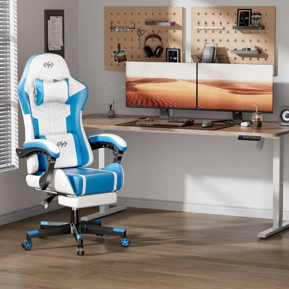 Ergonomic PU Leather Gaming Chair with 360° Swivel & Lumbar Massage
